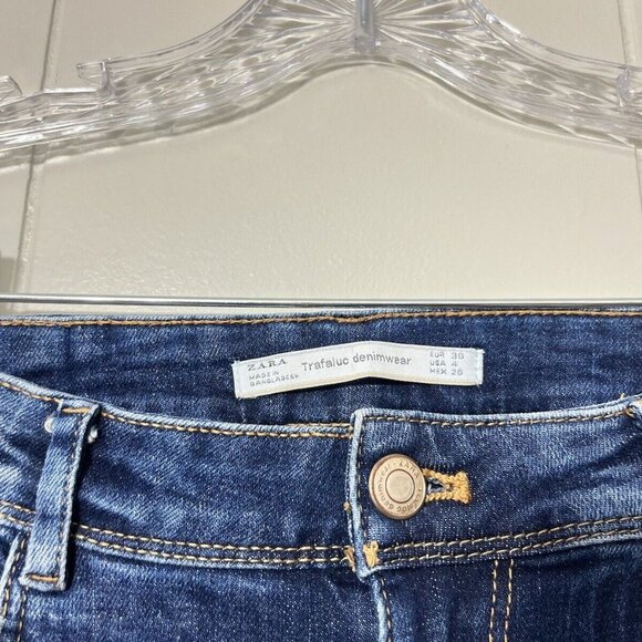 Zara Trafaluc Denimwear Womens Blue Denim Ripped Ankle Zip Jeans Size 4 - Picture 6 of 9